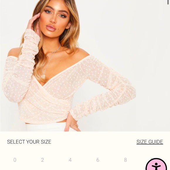 PrettyLittle Thing Mesh Crop Top Bardot Top Ruched Sleeve size 4 - Picture 9 of 10